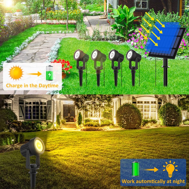 T-SUNUS Solar Christmas Spotlight Outdoor Warm White 3000K, 4-in-1 Spot Lights IP65 Waterproof 9.8ft Cable 5W Separated Panel, Auto On/Off for Garden Flag Tree Patio Yard Driveway Pathway Halloween - Image 2